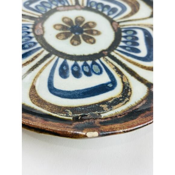 Set 2 Tonala Pottery 10" Lotus Plate Platter & Bowl El Palomar Mexico Signed Flo - Picture 10 of 15